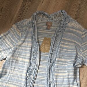 Chico's Light Blue and White Lace Trim Cardigan